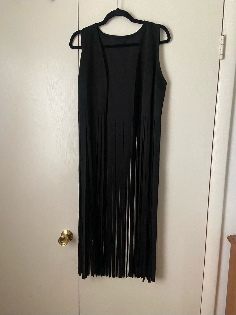 Sleeveless Black Fringe Duster Vest